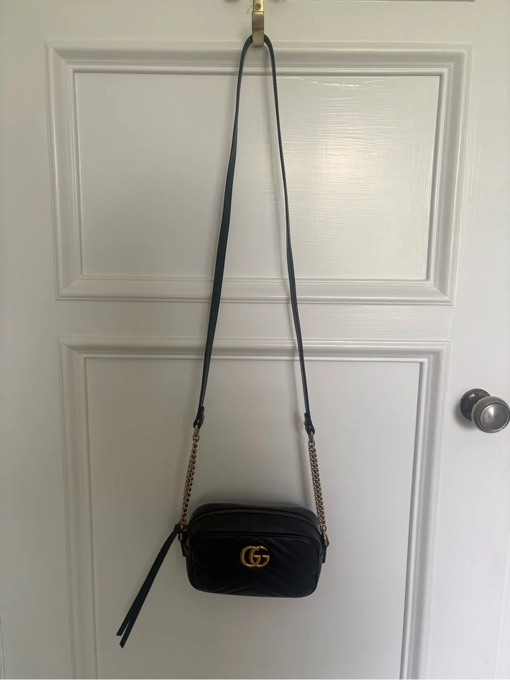 Gucci Calfskin Matelasse Mini GG Marmont Chain Shoulder Bag Black